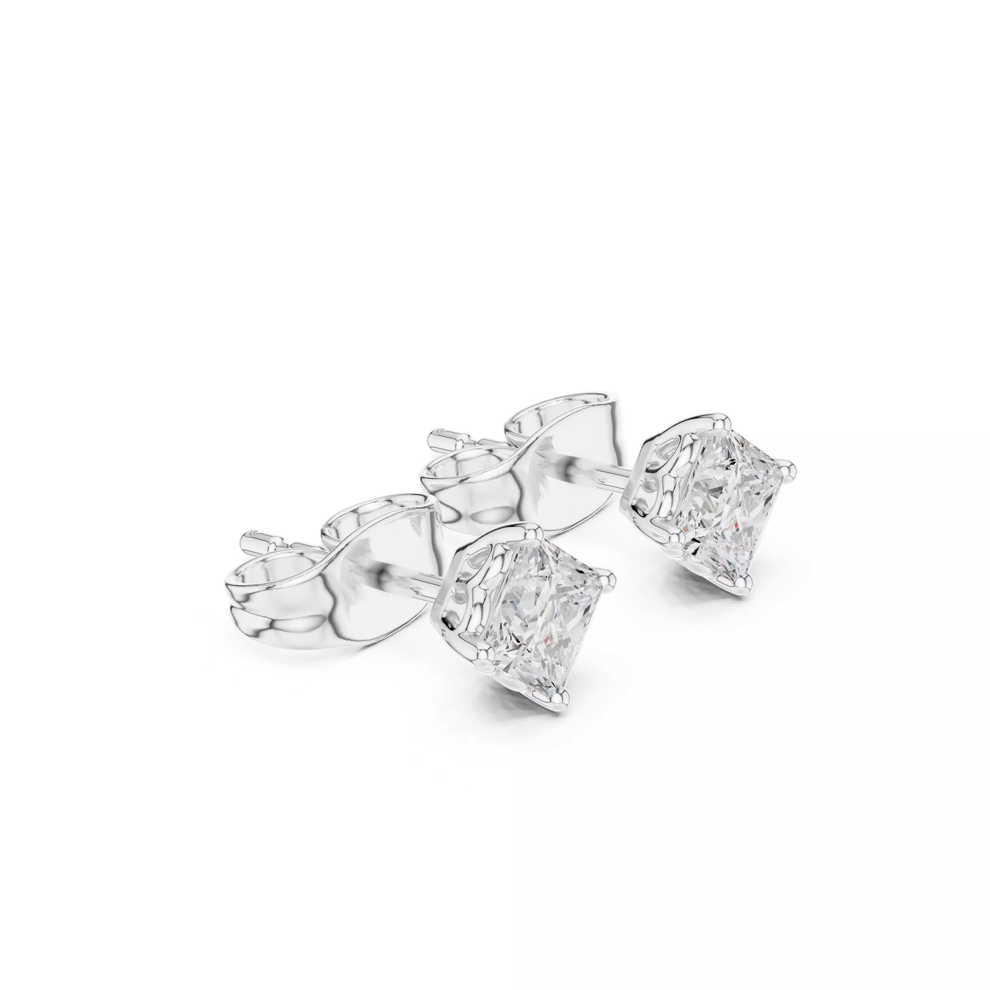 Solitaire Princess Cut Diamond Stud Earrings