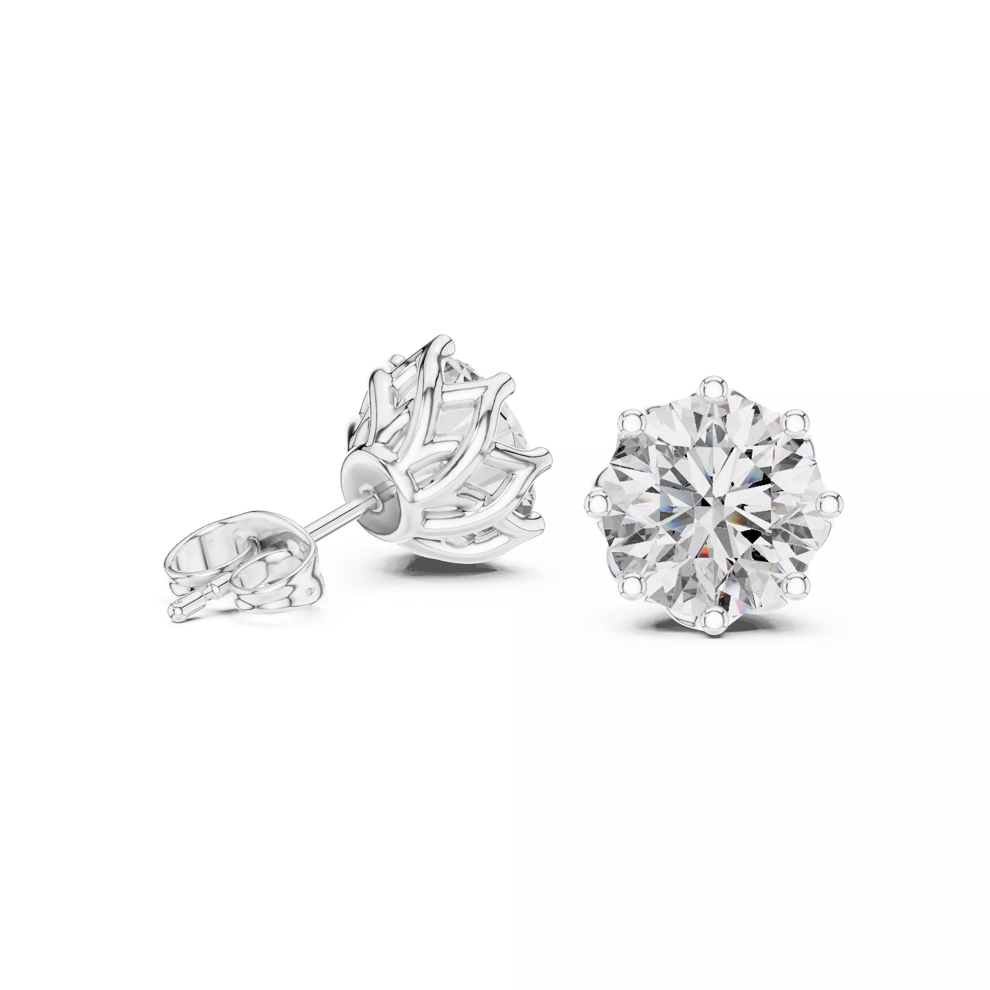 Eight-Prong Round Diamond Stud Earrings