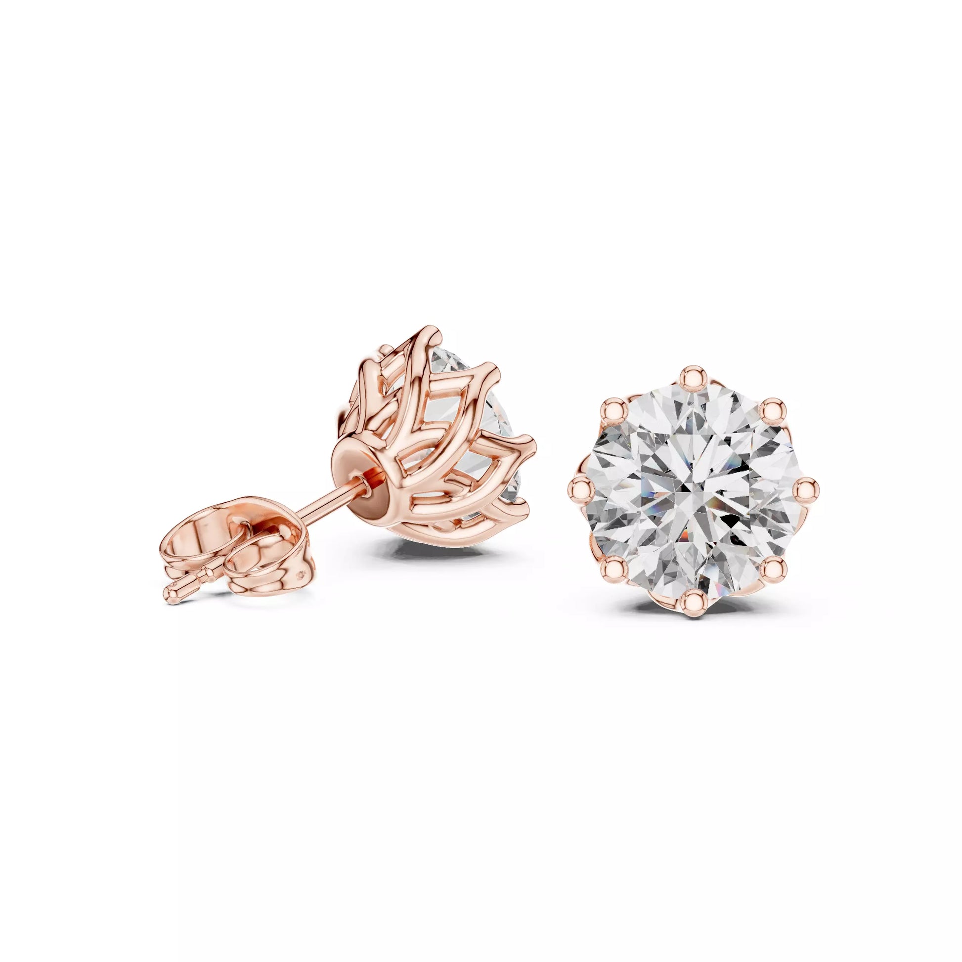 Eight-Prong Round Diamond Stud Earrings