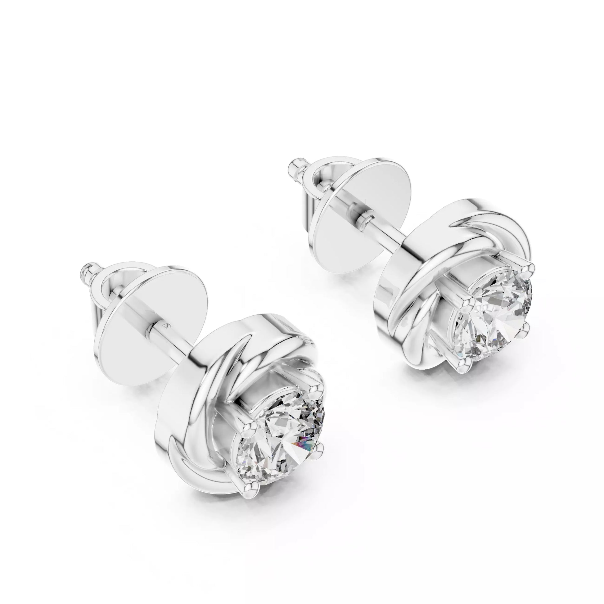 Round Diamond Swirl Flower Stud Earrings
