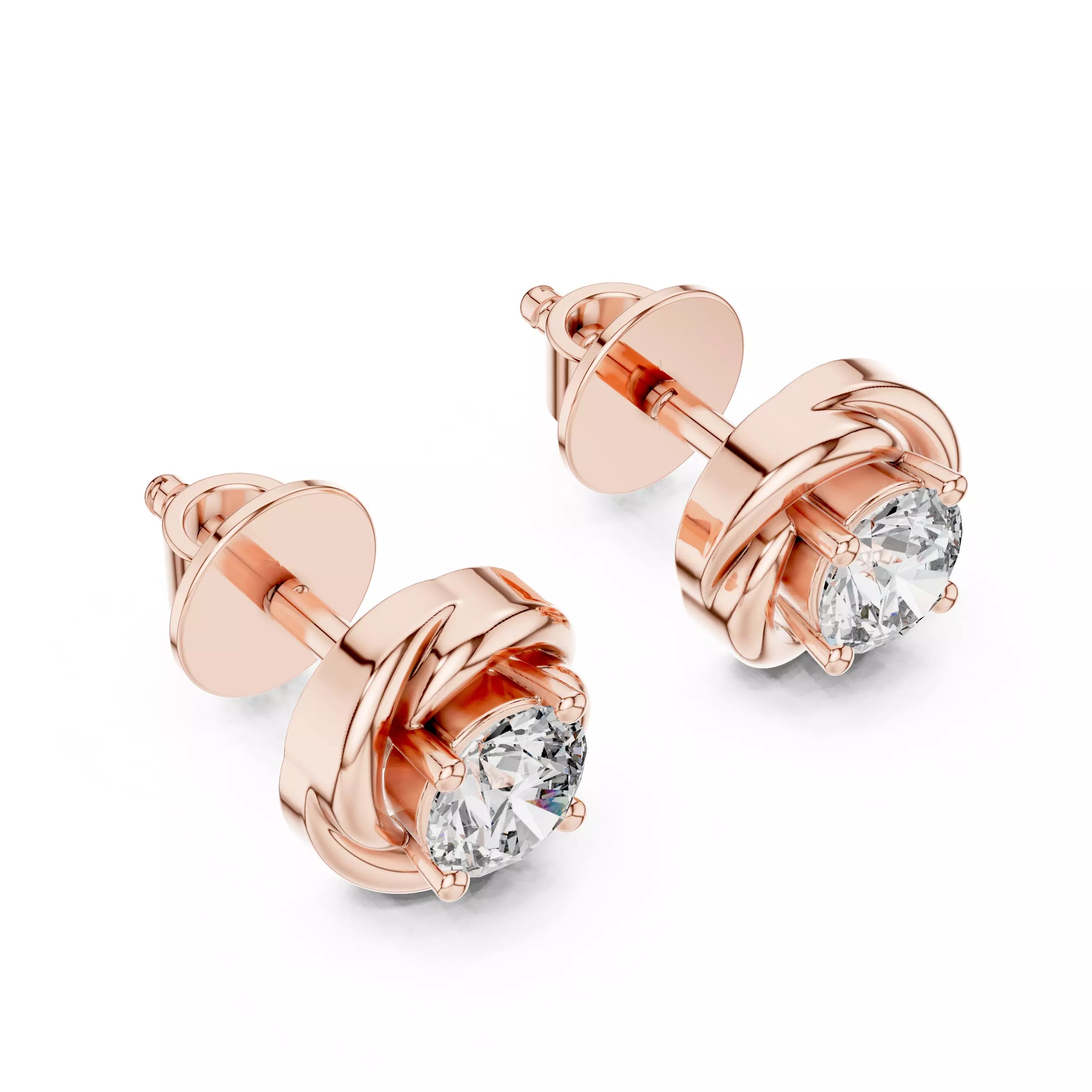 Round Diamond Swirl Flower Stud Earrings