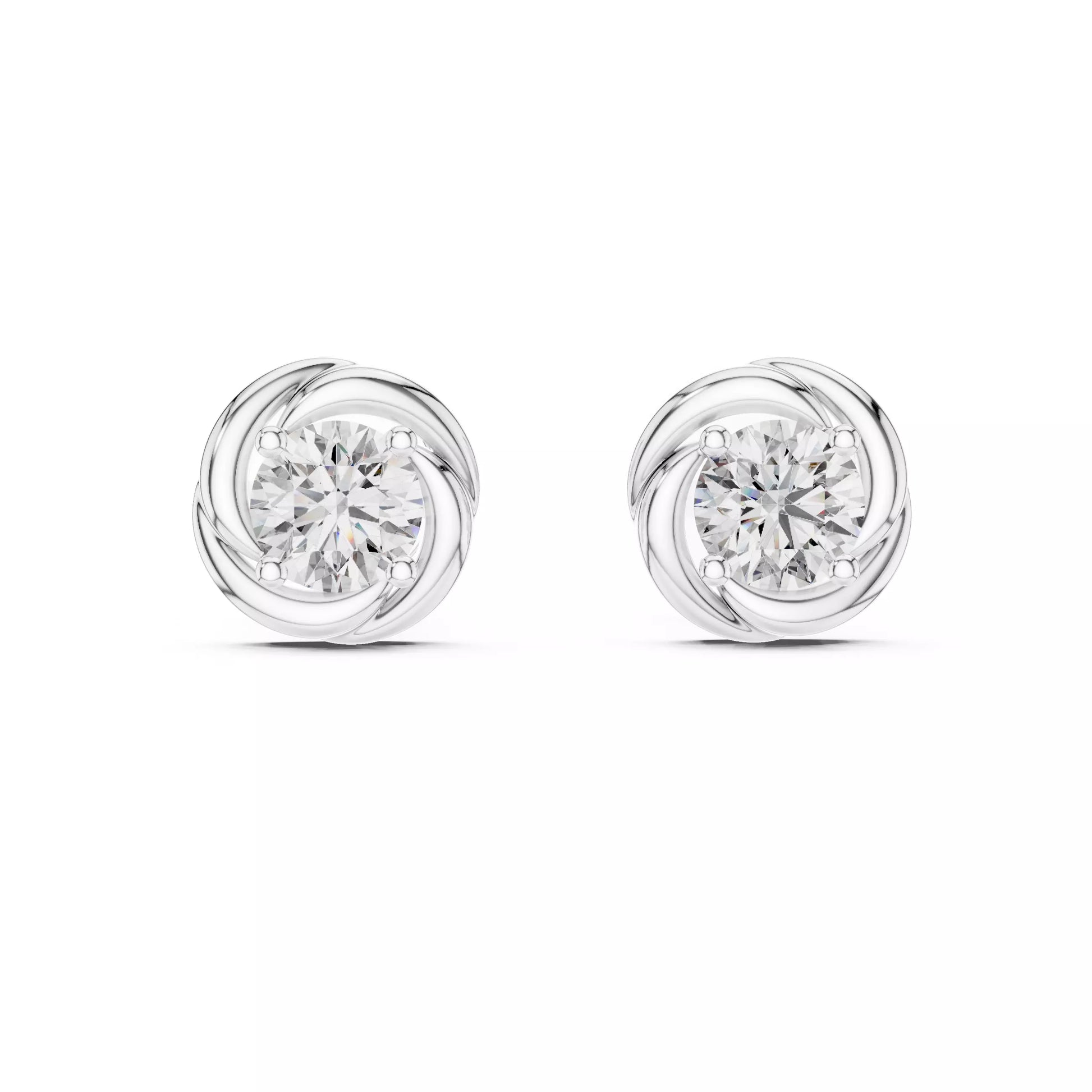 Round Diamond Swirl Flower Stud Earrings