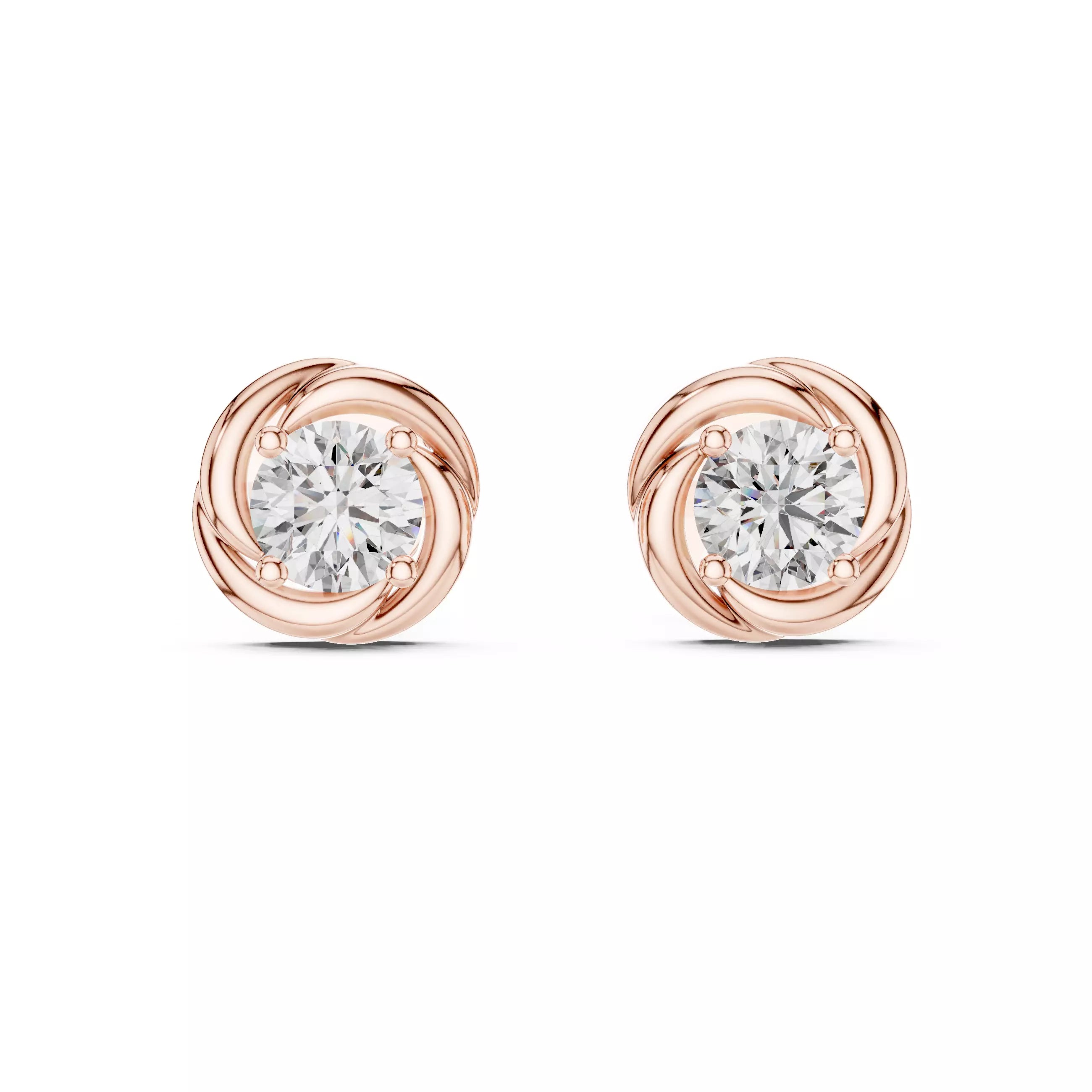 Round Diamond Swirl Flower Stud Earrings