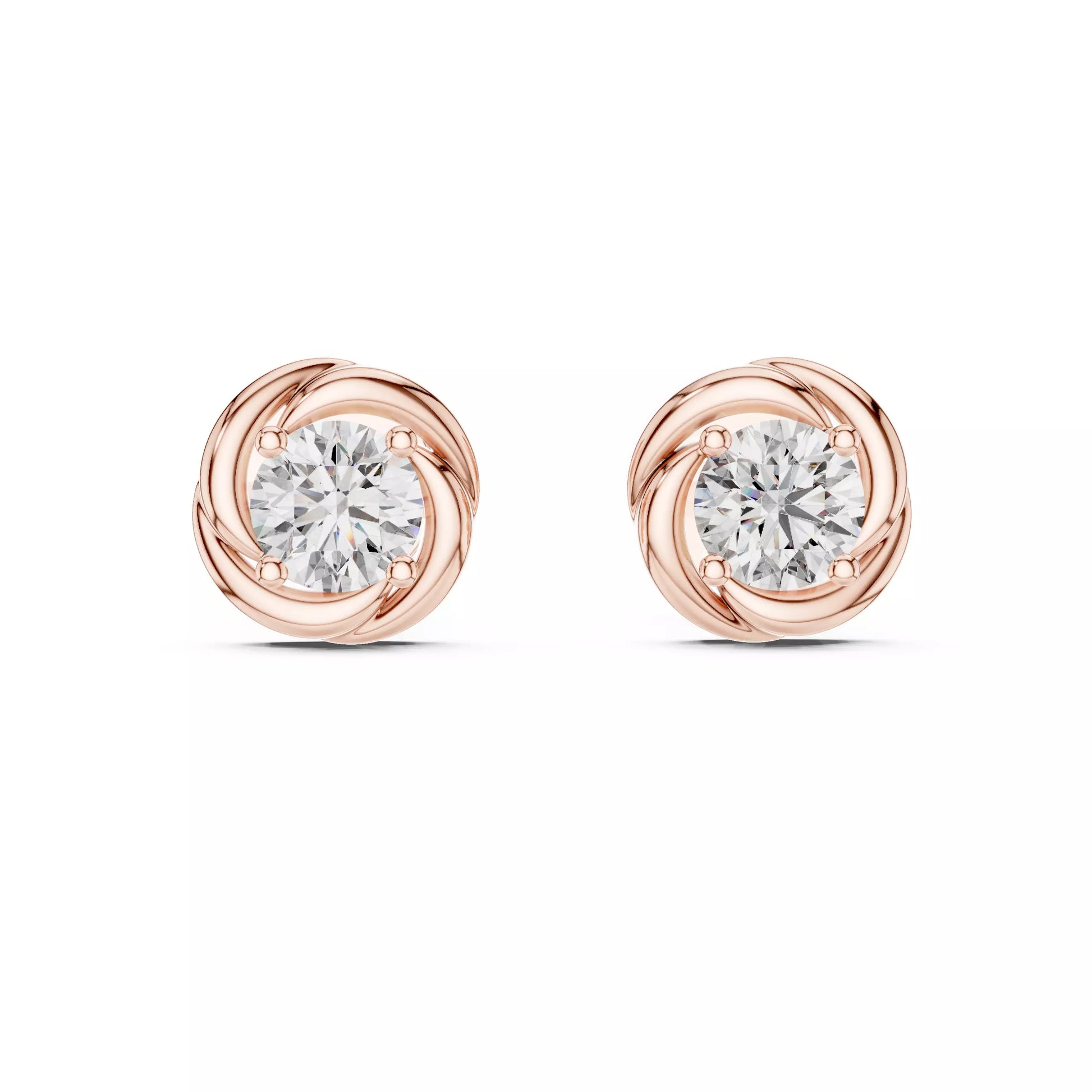 Round Diamond Swirl Flower Stud Earrings