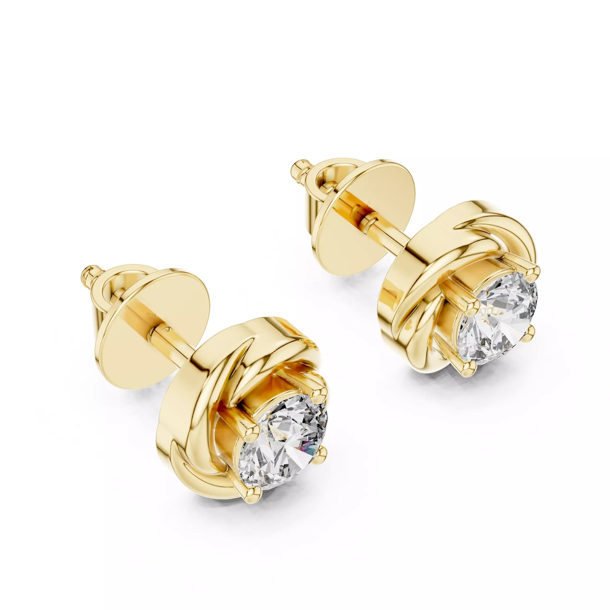 Round Diamond Swirl Flower Stud Earrings