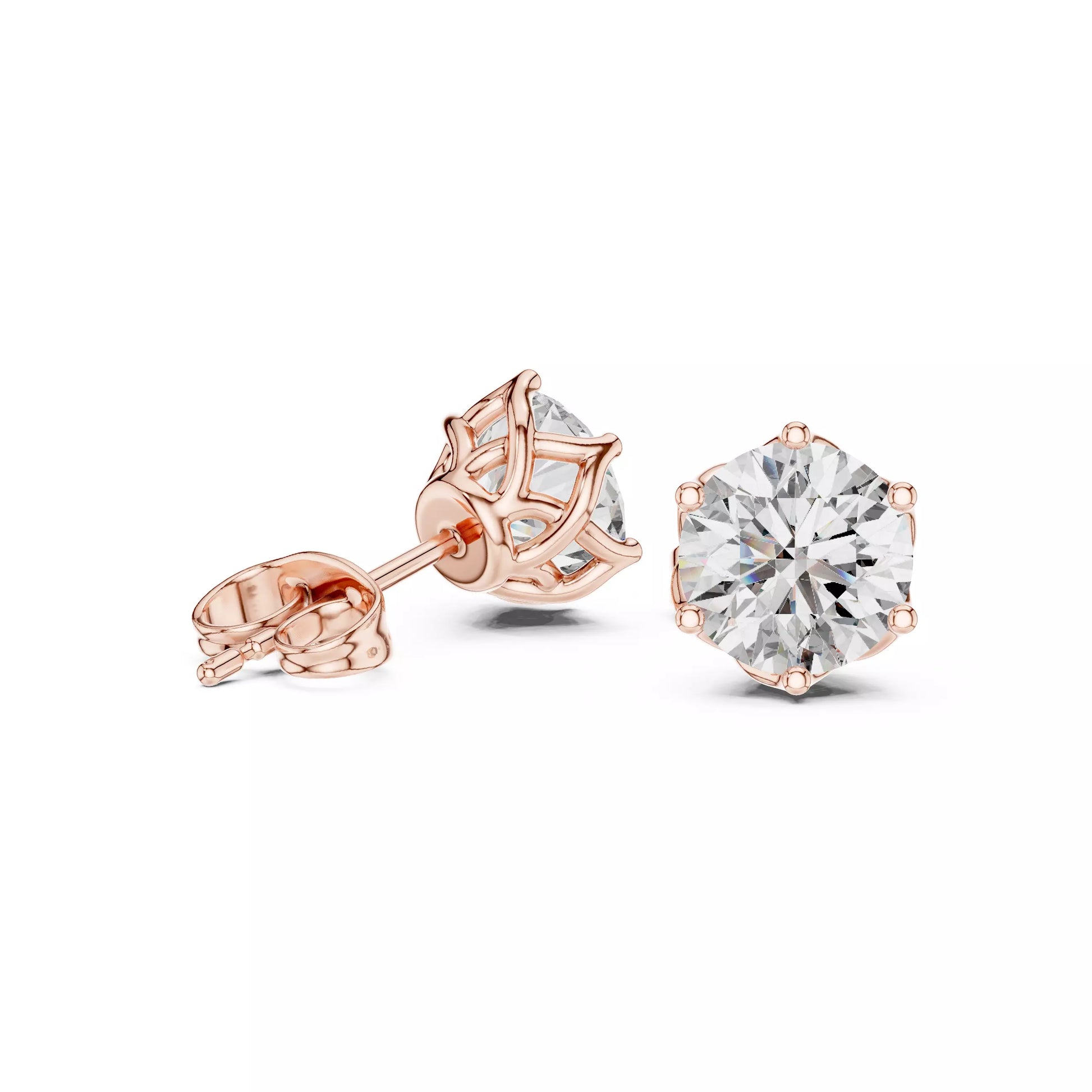Six-Prong Round Diamond Stud Earrings