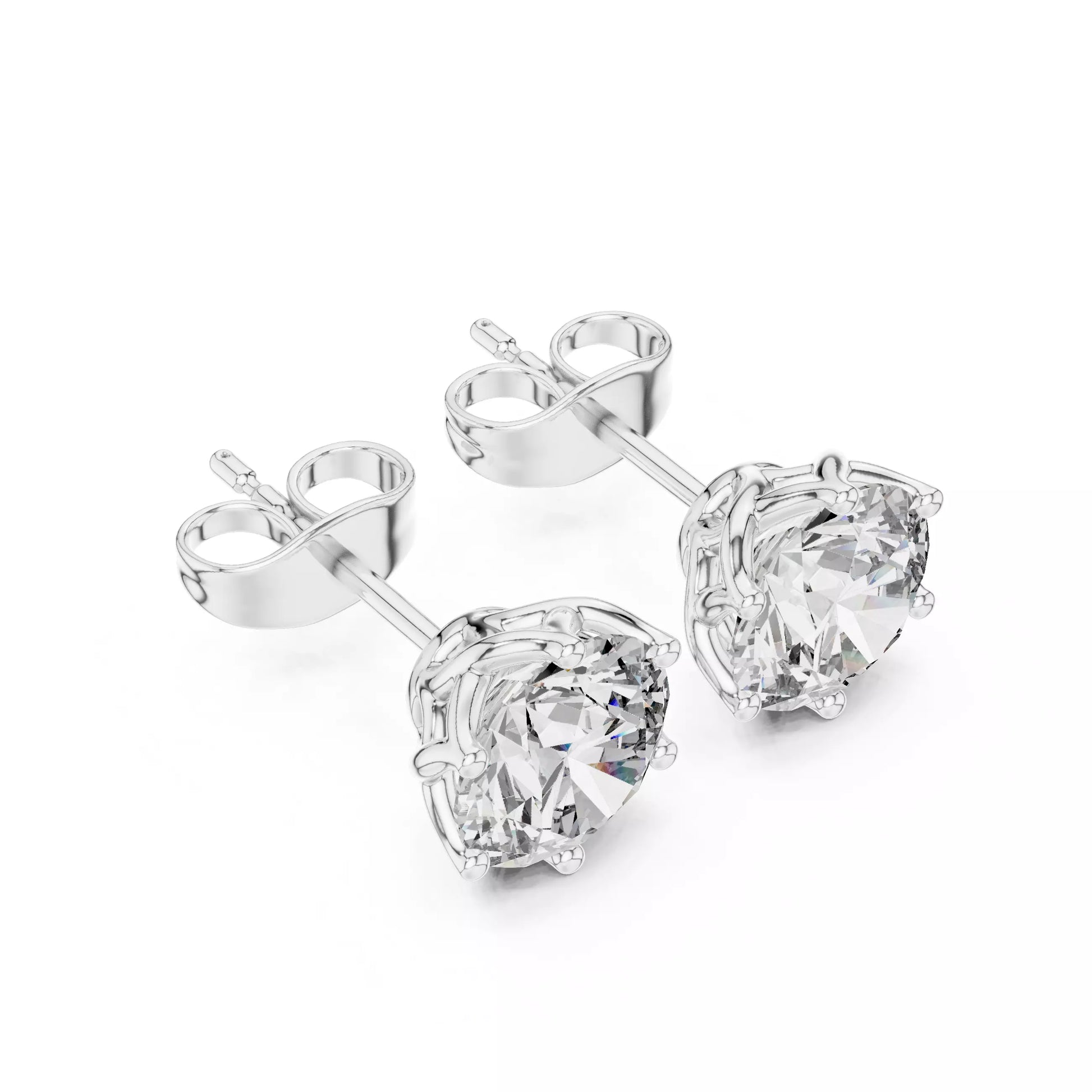 Six-Prong Round Diamond Stud Earrings