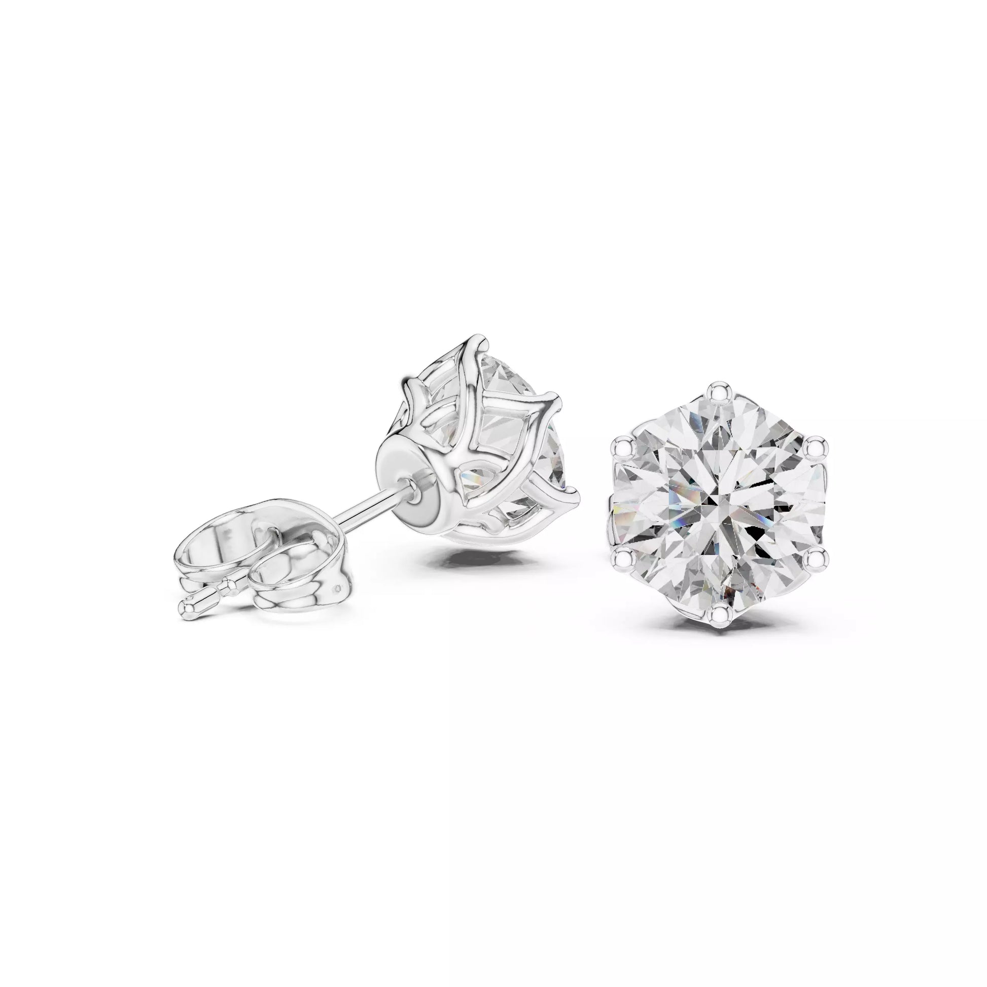 Six-Prong Round Diamond Stud Earrings