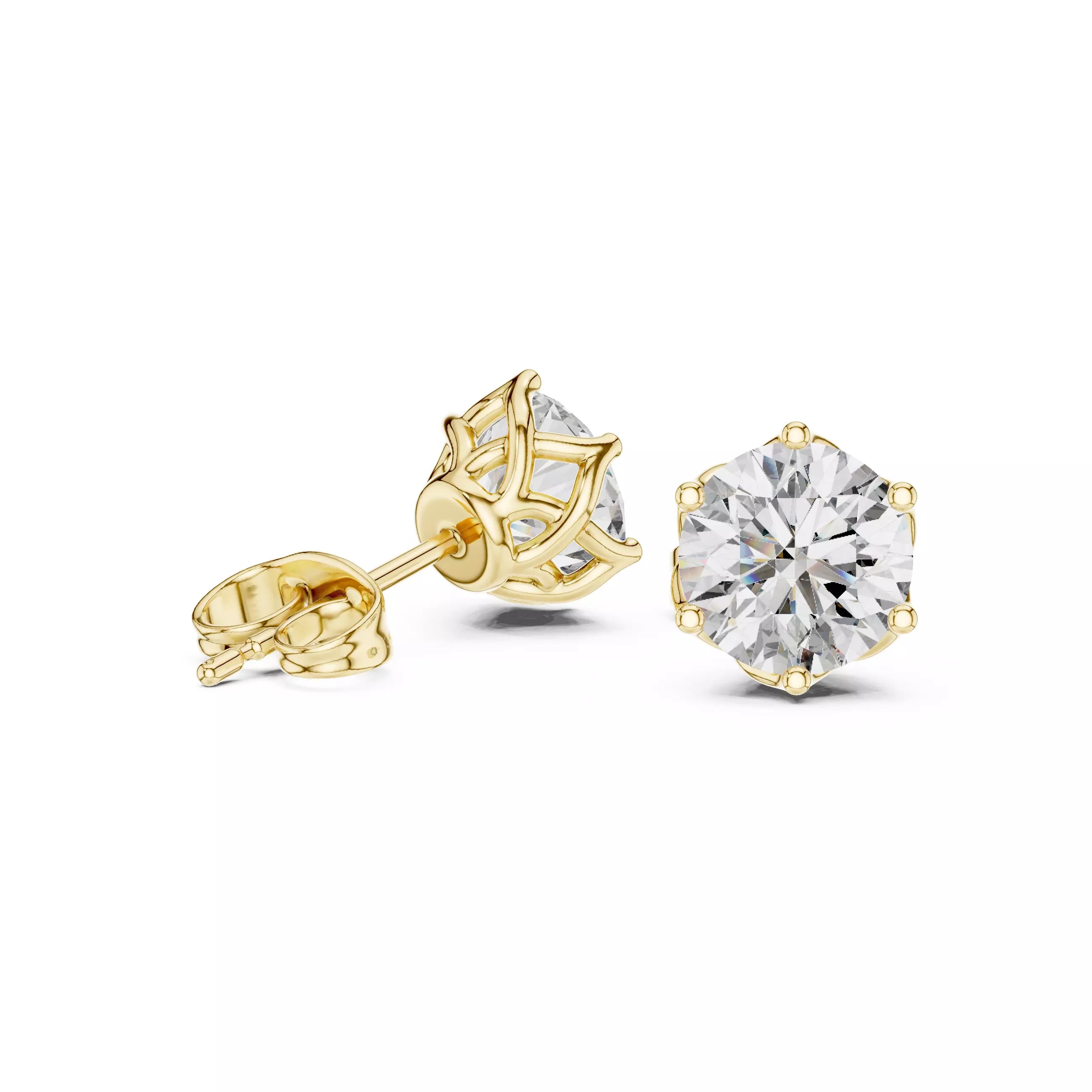 Six-Prong Round Diamond Stud Earrings